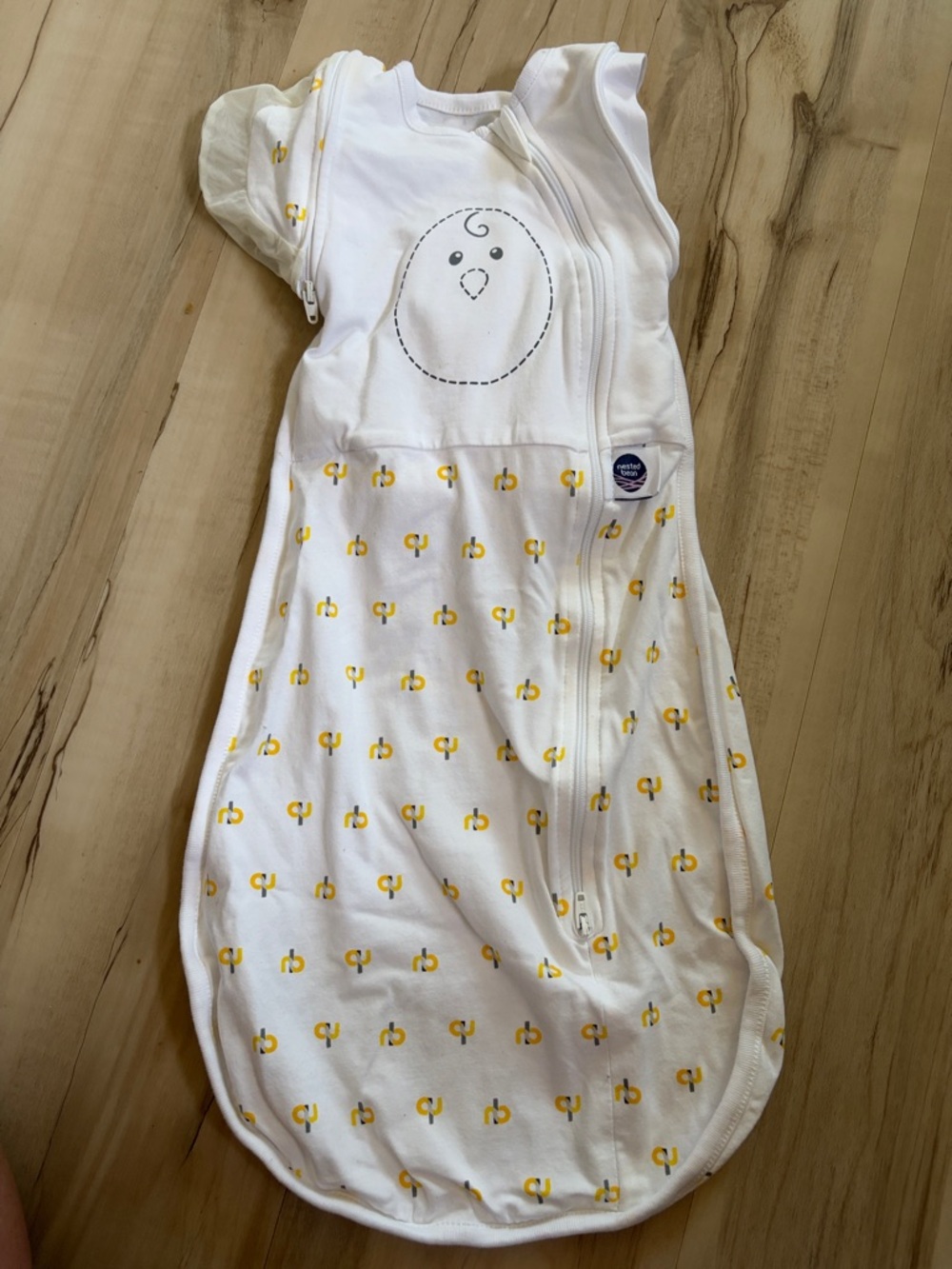 Nested Bean White Sleep Sack with Yellow Chick Print